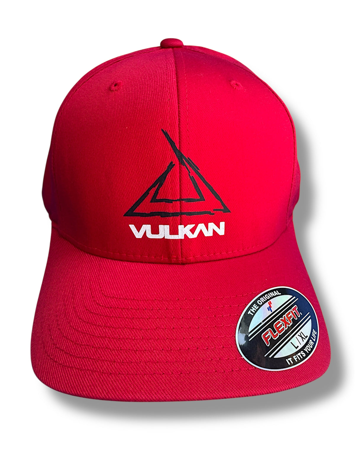 Vulkan Sketch Transparency Logo FlexFit Baseball Hat - RED/RED