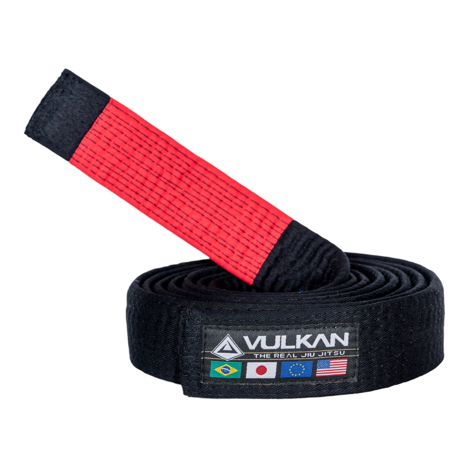 Vulkan Special Black Jiu Jitsu Belt, handmade in Brazil with 13 stitched lines and premium cotton fabric, designed for experienced BJJ practitioners